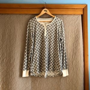 Nautica Micro Fleece Pajama Long Sleeve Shirt Grey Trellis Women's Size M